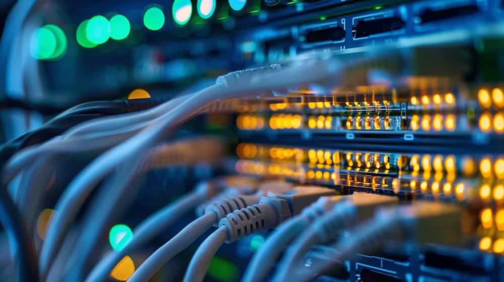 Ein typisches Local Area Network (LAN) verbindet Computer, Drucker und andere Geräte in einem Bürogebäude, ermöglicht effiziente Datenübertragung und gemeinsame Ressourcennutzung