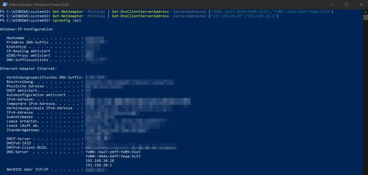 DNS-Server per PowerShell im Netzwerkadapter setzen